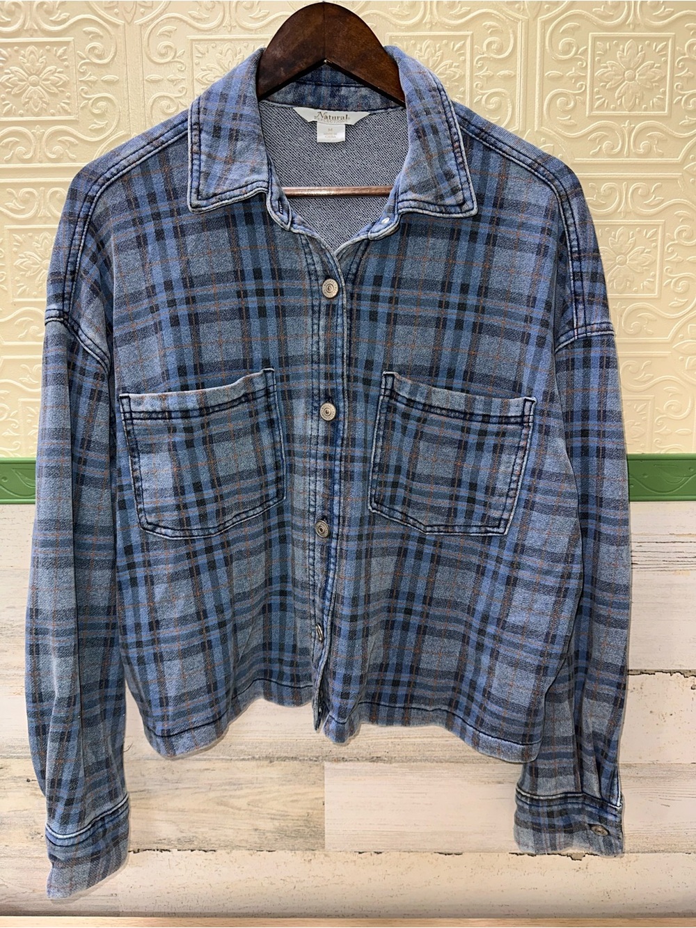 Natural Reflections Blue Plaid Lightweight Shirt Jacket